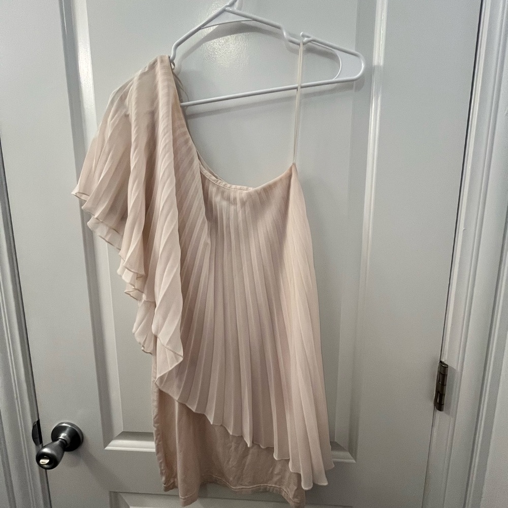 ASOS Cream One-Shoulder Pleated Dress